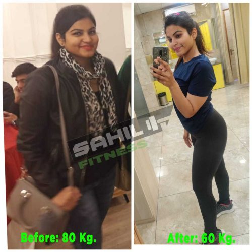 a girl transformation weight loss under sahil fitness training